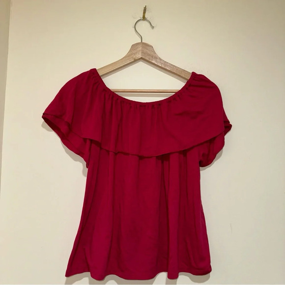 Women’s Uniqlo Brand Red Off the Shoulder Flowy Soft Lightweight T-Shirt Size: L - Picture 9 of 13